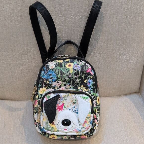 Betsy Johnson Black Floral Dog Mini Kitsch Backpack - Picture 12 of 12